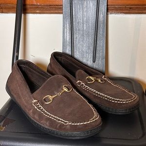 Vintage Gucci horsebit drivers in brown suede